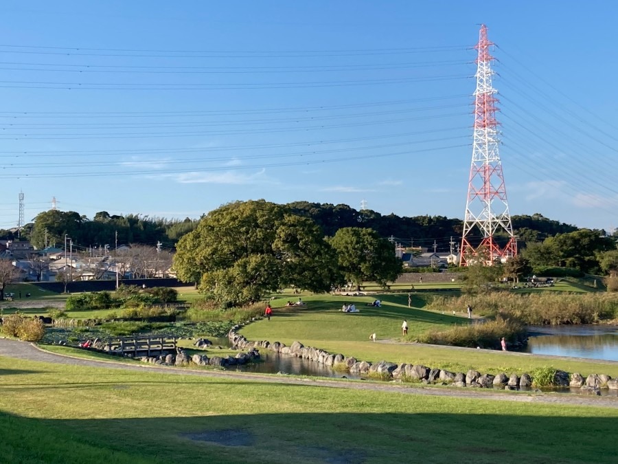 東京タワー風の鉄塔が見える　馬込川親水公園